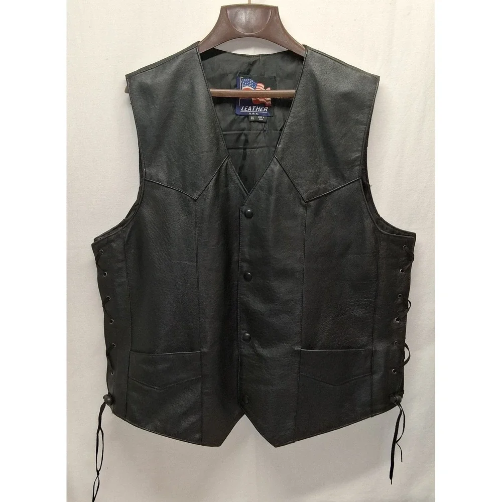 U.S.A Leather Style 201L Men's Black Classic Leather‎ Side-Lace Vest Size XL